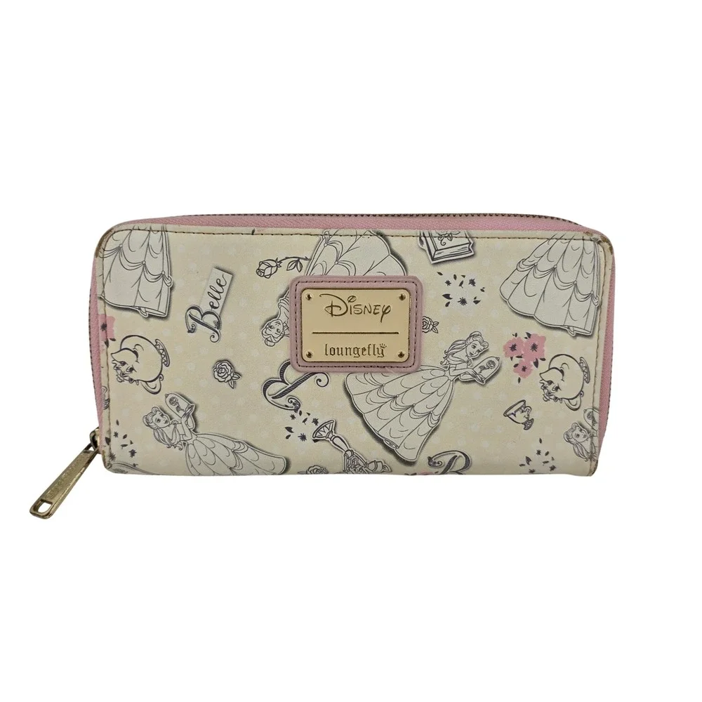 Loungefly Disney Beauty and the Beast Belle Zip Wallet Cream Pink Fair Tale READ